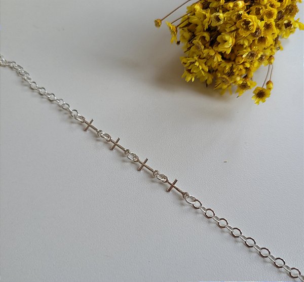 Pulseira 4 Cruz Fixa- Prata 925