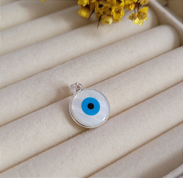 Pingente Olho Grego Madre Perola 16 mm - Prata 925