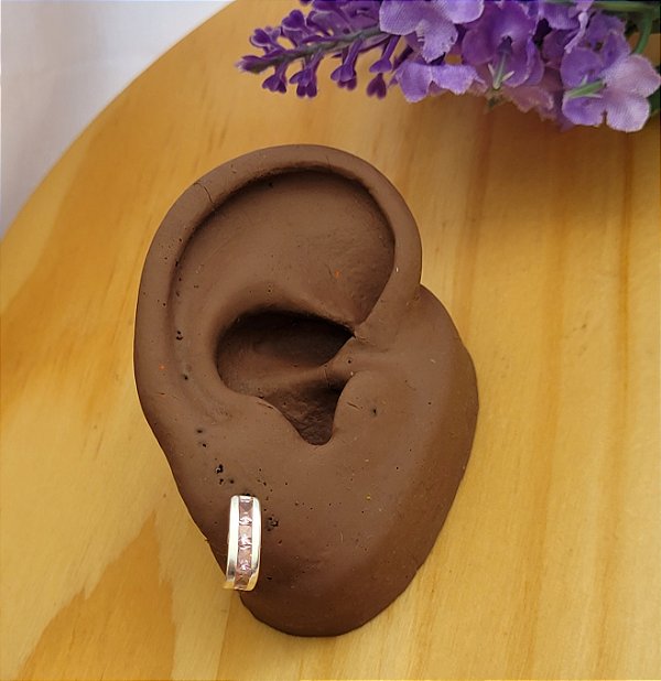 Brinco Meia argola com Zircônia - Prata 925