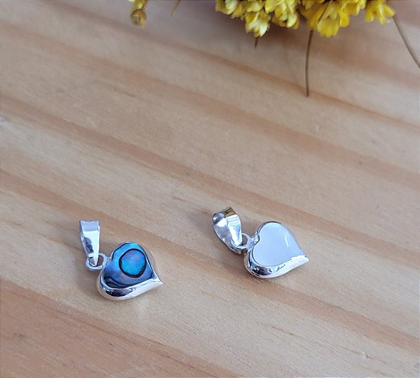 Pingente Coração Dupla Face  Abalone e Madre Pérola- Prata 925