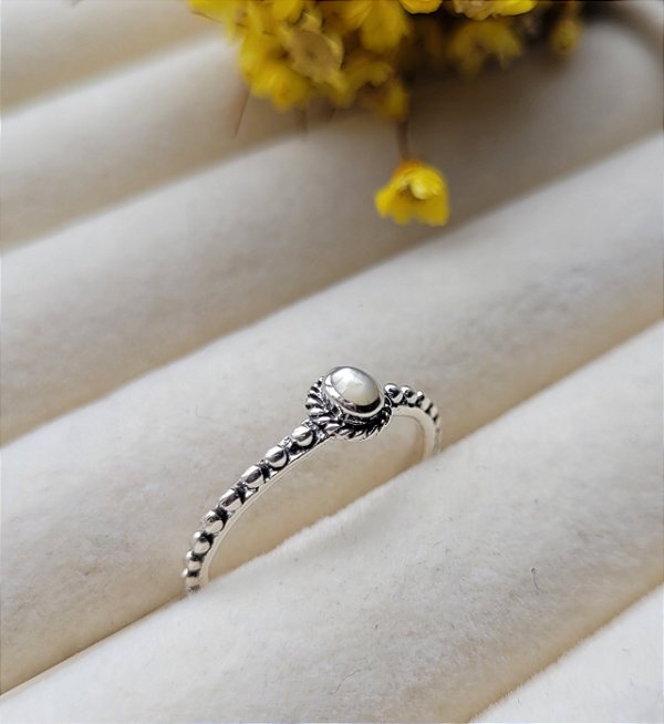 Anel Boho Pedra redonda Madre - Prata 925