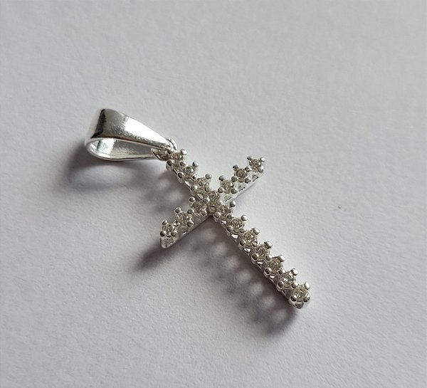 Pingente Cruz Cravejada 16x12 mm - Prata 925