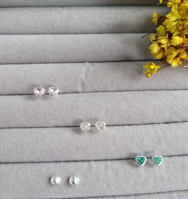 Brinco Coração Cravação Inglesa Infantil- Prata 925