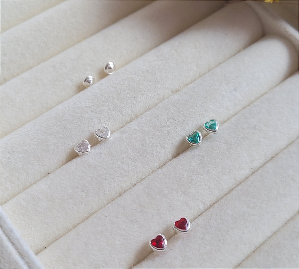 Brinco Coração Cravação Inglesa Infantil- Prata 925