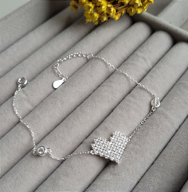 Pulseira Coração Pixel - Prata 925