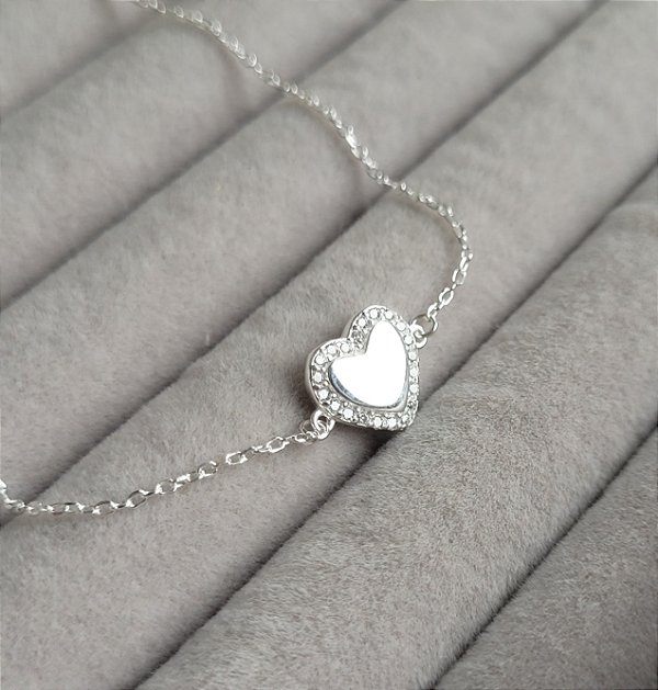 Pulseira Coração Liso c/ Cravação- Prata 925