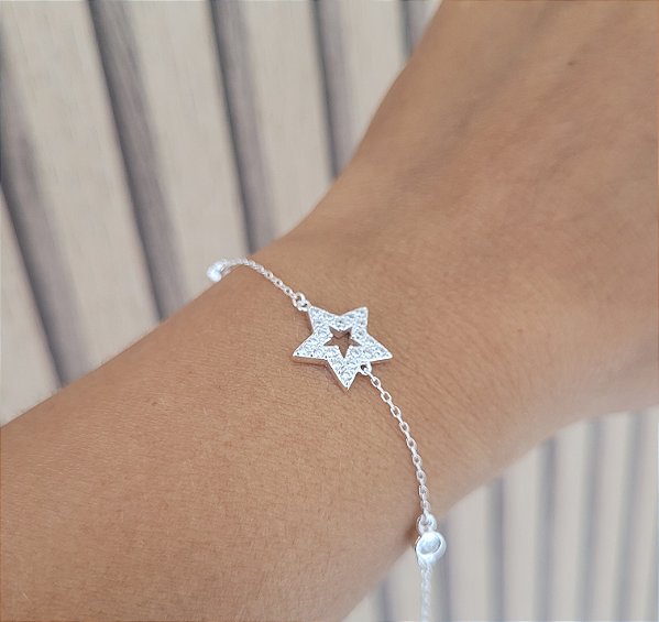 Pulseira Estrela Vazada Cravejada- Prata 925