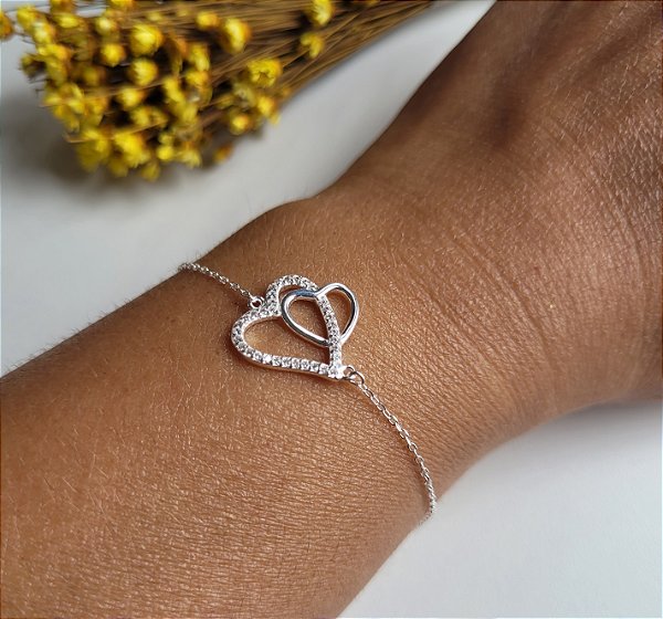 Pulseira Coração Duo - Prata 925