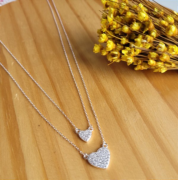Colar Duplo Coração - Prata 925