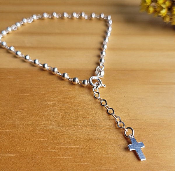 Pulseira Toda Bola com Cruz - Prata 925