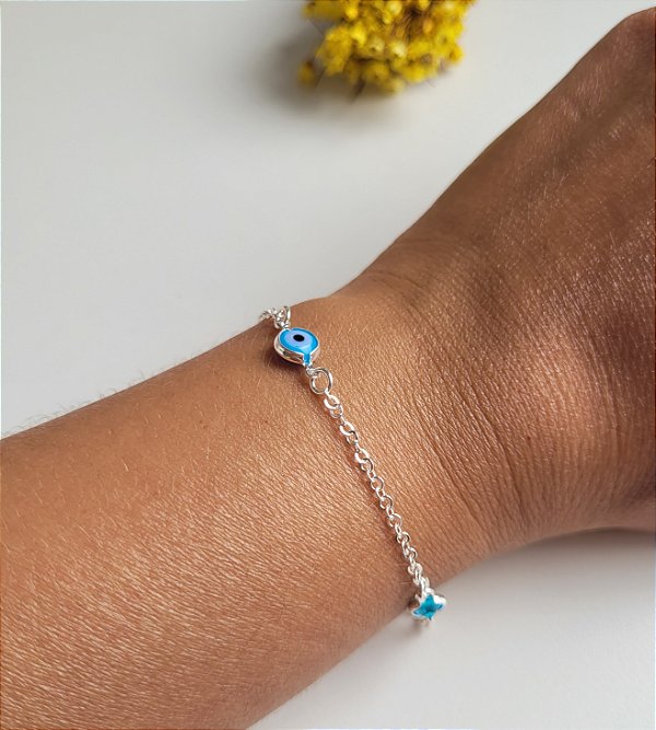 Pulseira Olho Grego c/ Duas Pedras- Prata 925