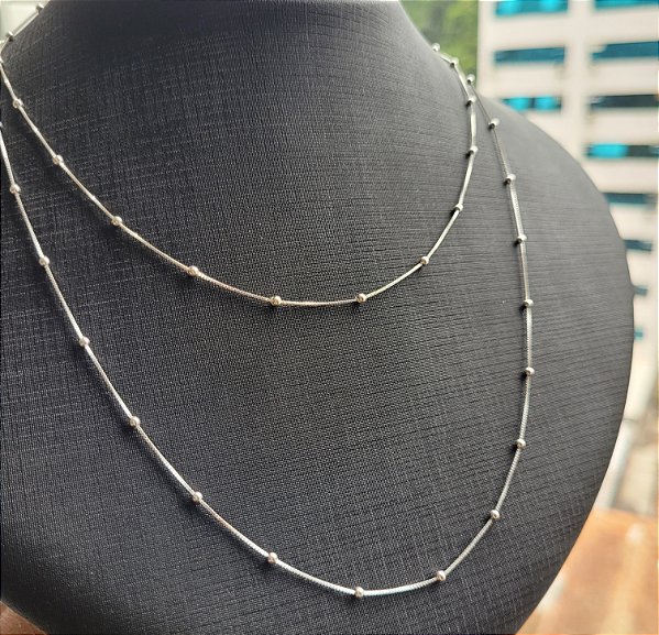 Colar Veneziana c/ bola 1mm - Prata 925