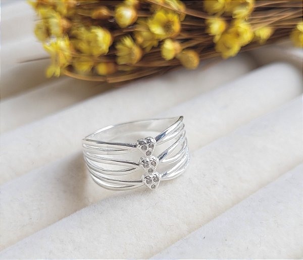 Anel 3 corações - Prata 925