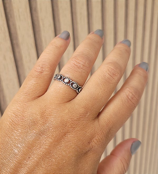 Anel Bali c/ Zircônias - Prata 925