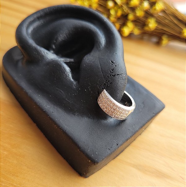 Argola Click Cravação Pavê - Prata 925