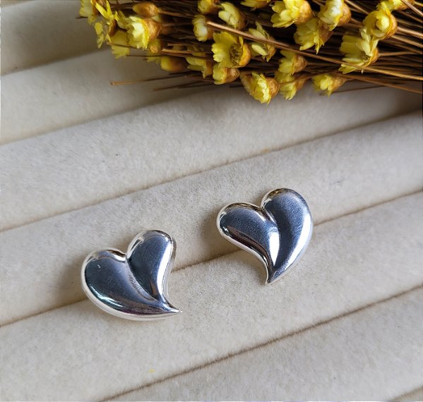 Brinco Coração Orgânico - Prata 925