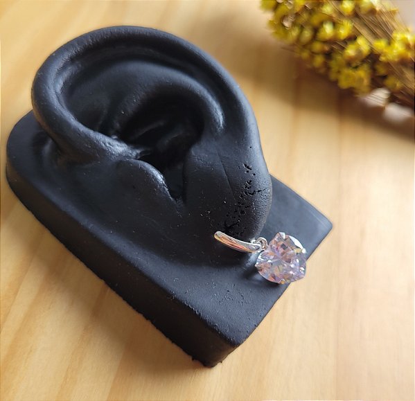 Brinco Coração Zircônia Pendurada- Prata 925