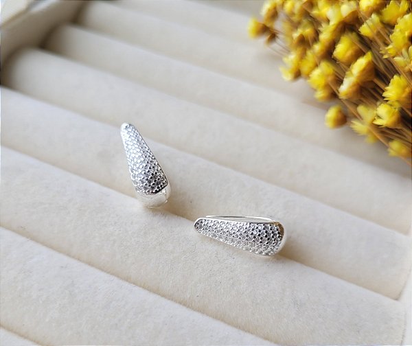 Argola Click Oval Cravejada - Prata 925