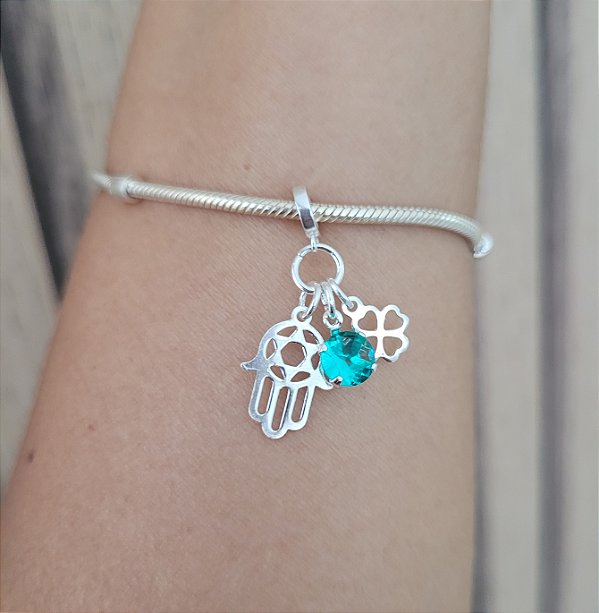 Berloque Patuá (Trevo, hansã e Zircônia) - Prata 925