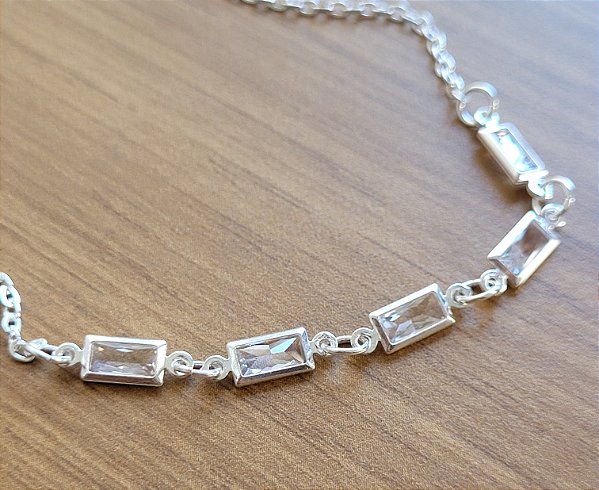 Pulseira Zircônias Baguetes- Prata 925