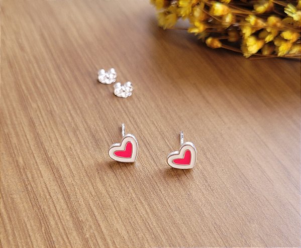 Brinco infantil Coração Resina - Prata 925