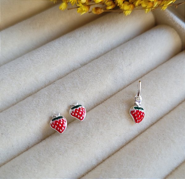 Conjunto Infantil Morango - Prata 925