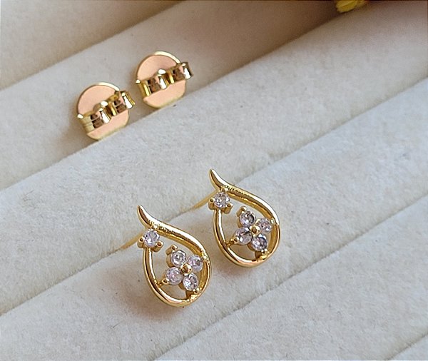 Brinco Gota e Flor - Semijoias