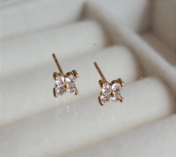 Brinco Flor Zircônia 4,7mm - Semijoias