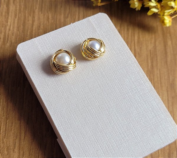 Brinco Fios com Pérola - Semijoias