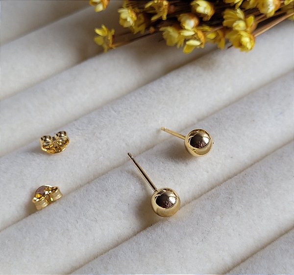 Brinco Bola Lisa 6 mm- Semijoias