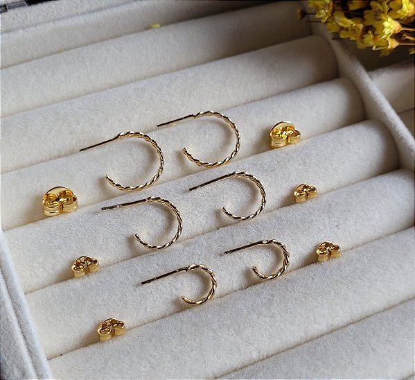 Trio Meia argola Trançado - Semijoias