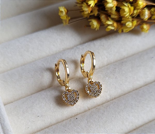 Argola Click Pingente Coração - Semijoias