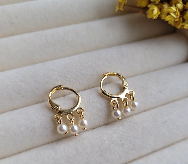 Argola Pingentes Pérola - Semijoias