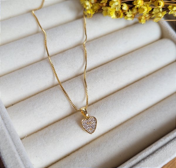 Colar Coração Cravejado - Semijoias