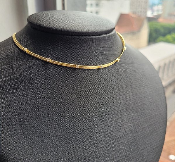 Colar Laminado Cravejado - Semijoia 18k