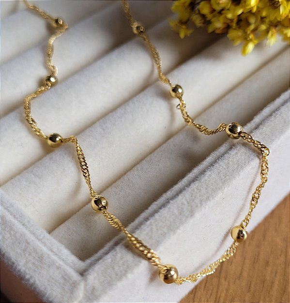 Colar singapura com Bola 3 mm - Semijoia 18k