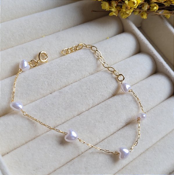 Pulseira Pérola Coração - Semijoias