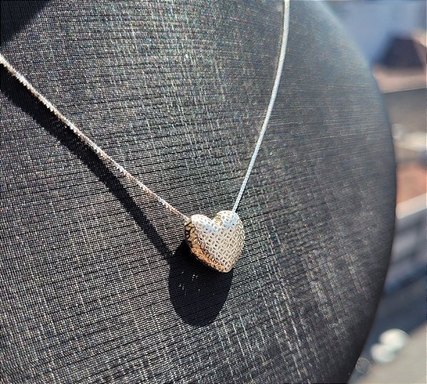 Colar Coração Trabalhado - Prata 925