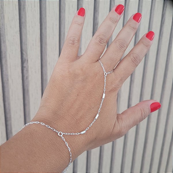 Pulseira de Mão Hand Chain ( Jade) Canutilhos - Prata 925