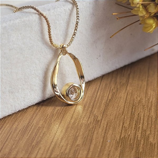 Colar Orgânico Oval com Zircônia - Semijoias