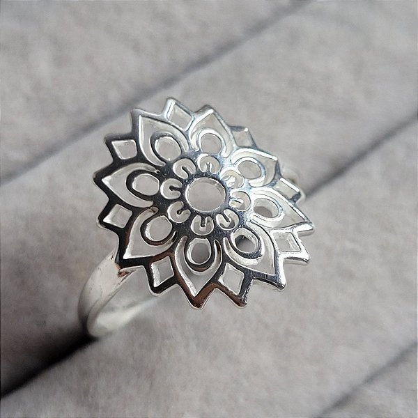 Anel Mandala Flora - Prata 925