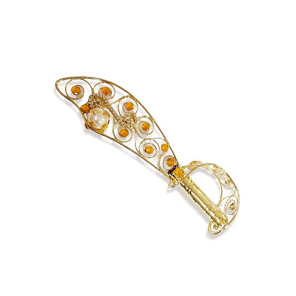 Alfange De Latão Aramado Dourado C Pedras Umbanda Candomblé