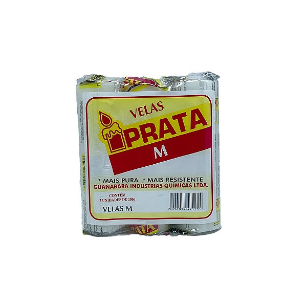 Vela Votiva 7 Dias Branca Prata M - 3 unidades.