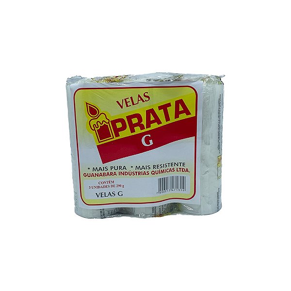 Vela Votiva 7 Dias Branca Prata G - 3 unidades.