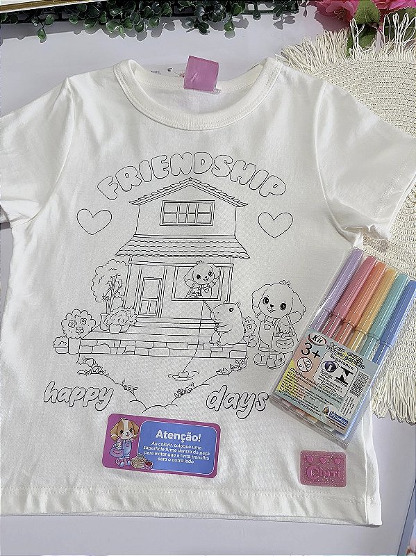 Blusa Cinti para Colorir com Kit Canetinha