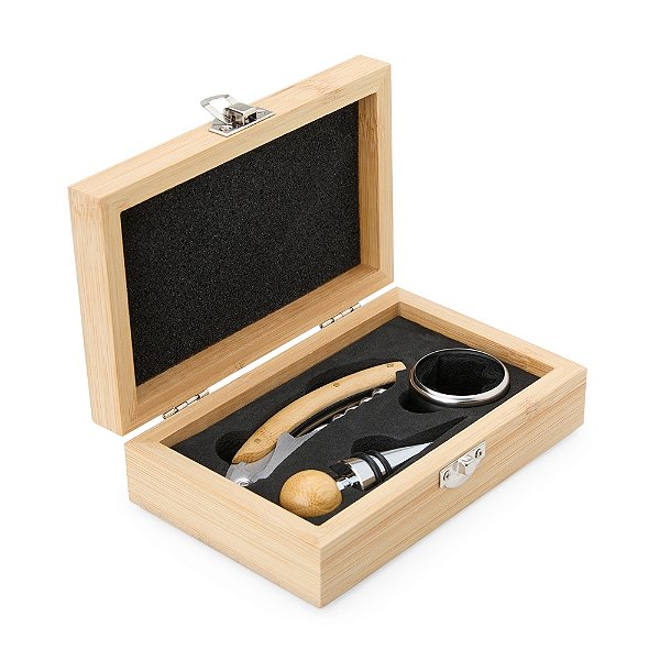 Kit Acessórios para Vinho Bambu 3 Peças