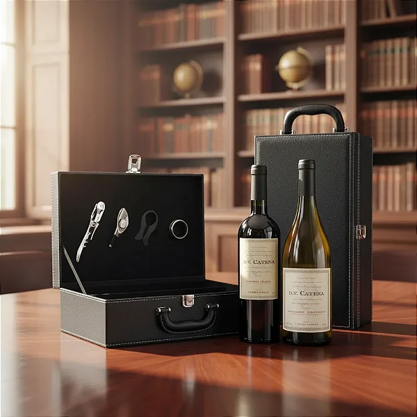Maleta Couro com Vinho DV Catena Cabernet - Malbec e Chardonnay