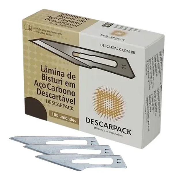 Lâmina de Bisturi Nº 11 Aço de Carbono 100 un. - Descarpack