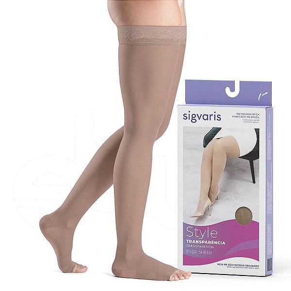 Meia Sigvaris Ever Sheer 782 20-30 mmHg 7/8 Coxa Natural Ponteira Aberta Média Compressão