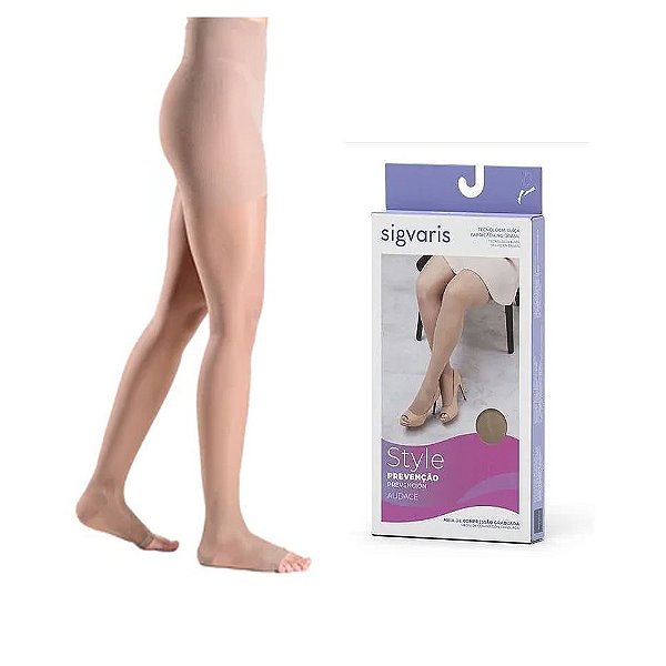Meia Calça Sigvaris Audace 120A 15-20 mmHg Cor Natural Ponteira Aberta Suave Compressão